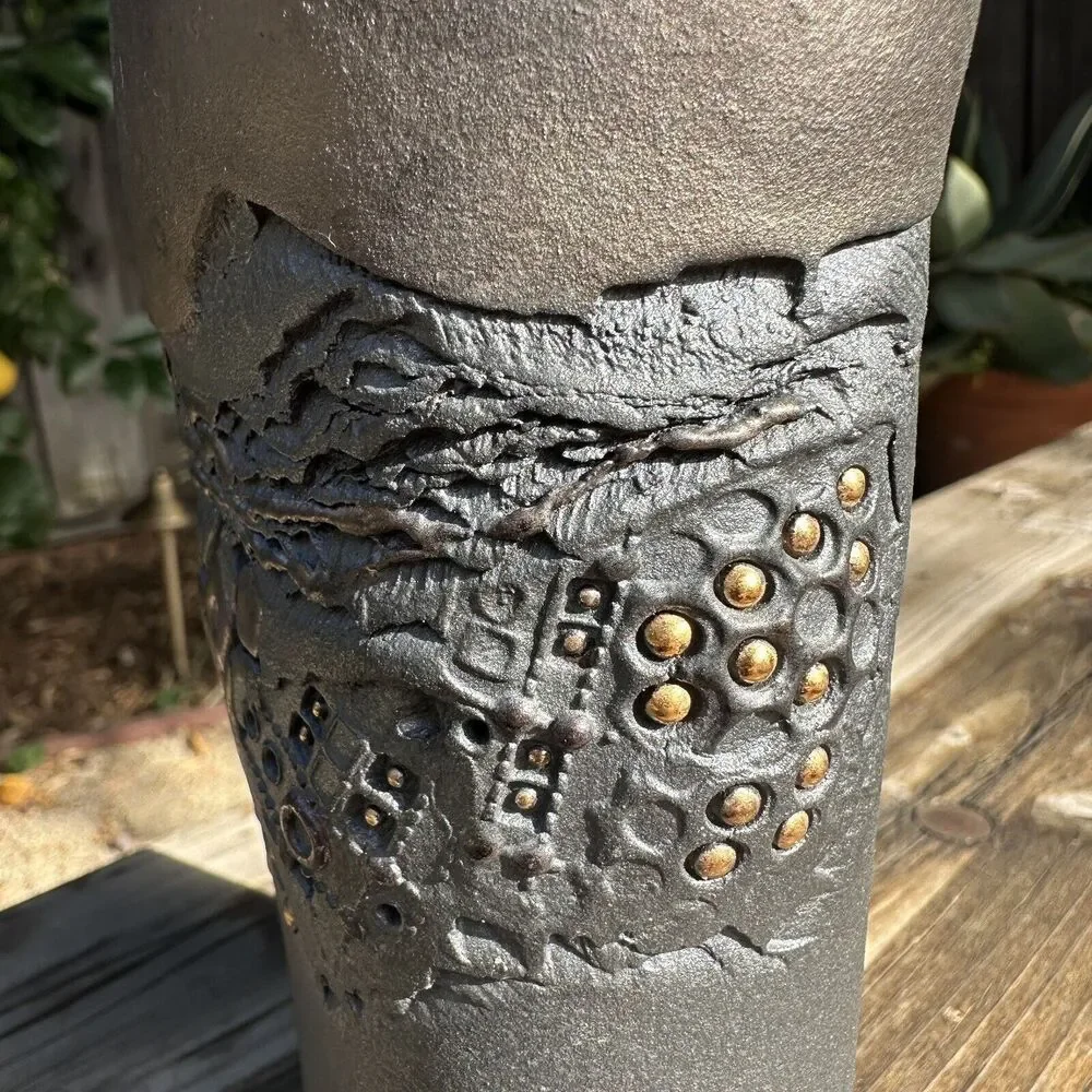 The Terry Pottery Dark Metallic Lustre with Gold/Brass Beads Vase 9.25